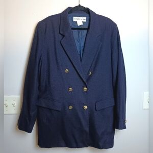 Adolpho Studio 100%Wool Pea Coat Double Breasted Size 16 Navy Blue